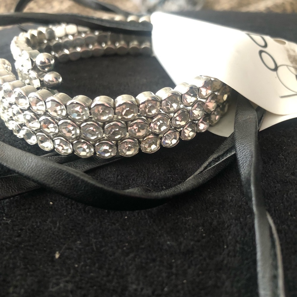 🌞 Aldo NWT Sparkly Kedawan Rhinestone & Black bling statement Ribbon Chocker OS